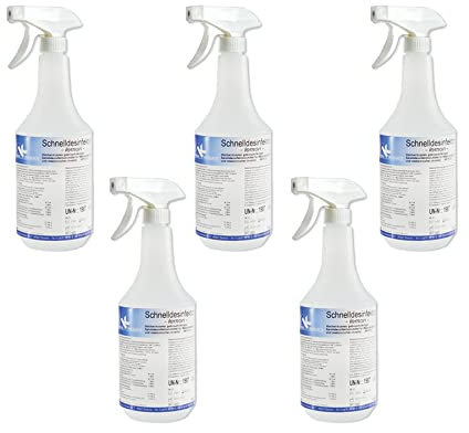 KK Schnelldesinfektion in praktischer Sprühflasche, 5x 1 L, Flächendesinfektionsmittel, Duft: Lemon, Spray zur Desinfektion von Flächen wie Arbeitsplatten, Türgriffe, Spielzeug