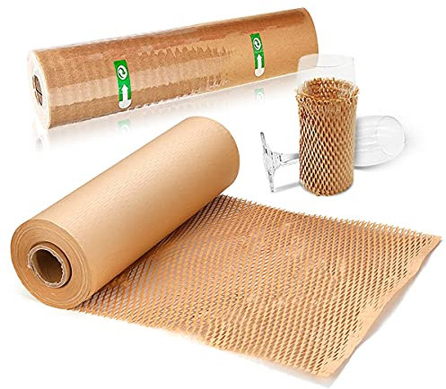 SZSYumUnion Wabenpapier Verpackungsmaterial 30cm x 91m, Alternative zu Luftpolsterfolie Rolle, Nachhaltiges Verpackungspapier,Packpapier Rolle,Bubble Wrap,Füllmaterial Für Pakete,Polsterfolie