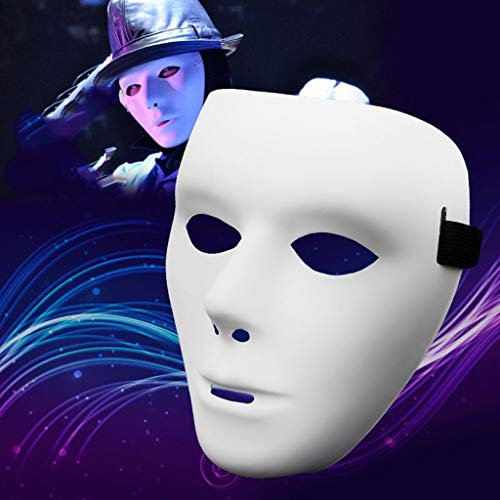 ROYIYI Halloween Masken PVC Ritter Maske Geistertanz Hip Hop Maske Weiß Maske für Rave Party Neutrale Maske maskuline anonyme Venezianische Männer Faschingsmaske Karnevalmaske (Weiß, L)