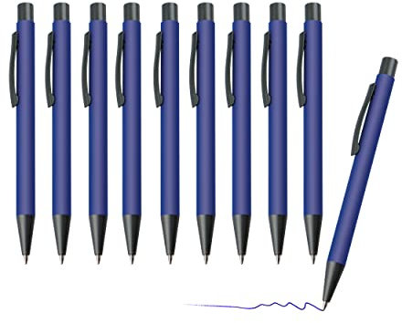 sin4sey 10er Set Kugelschreiber matt - klassischer Kuli in lebendigen Trendfarben (Blau)