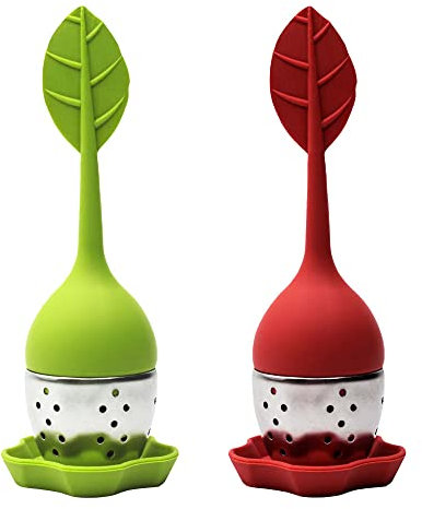 Infuseur à thé en vrac, infuseur à thé en silicone avec boule en acier inoxydable – Lot de 2 (vert citron et rouge)