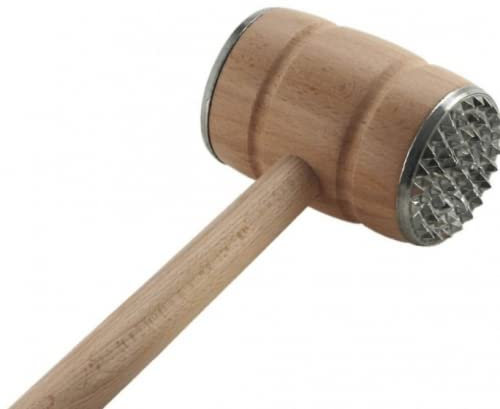 Meat Tenderizer Spiked and Flat Hammer Sturdy Stainless Steel Pounder Mallet Perfect Kitchen Tool and Flattener for Steak Chicken Poultry Beef Durable Tool (Wood)