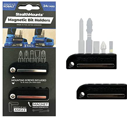 StealthMounts Kobalt Support d'embouts magnétiques | Organisateur d'embouts de perceuse | Parfait pour Les forets et Embouts Kobalt | Maintien Ferme | Facile à Utiliser (Lot de 2) Noir