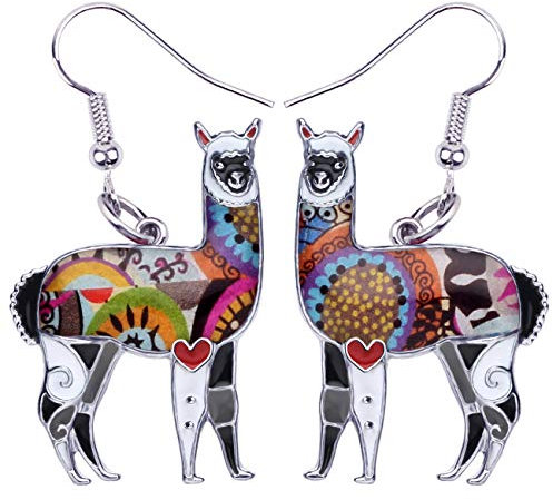Emaille Legierung Südamerika Alpaka Ohrringe Lama Drop Dangle Mode Schmuck für Frauen Mädchen Charms Geschenk (Schwarz)