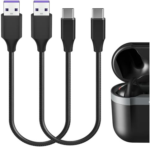GEEKRIA Typ-C-Ohrhörer, geflochtenes Schnellladekabel, kompatibel mit Skullcandy Push Active, Indy ANC, Indy Evo-Ladegerät, USB-zu-USB-C-Ersatz-Kurzladekabel (30 cm, 2 Stück)