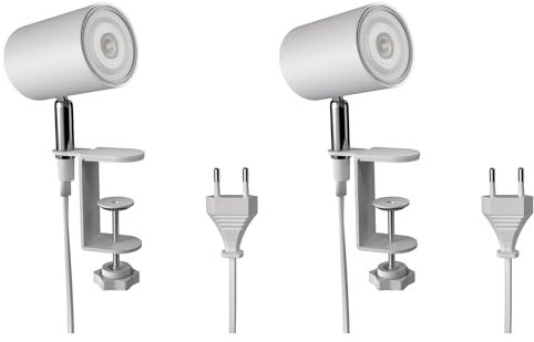 ledscom.de 2 Stück Klemmleuchte WAIKA, Schalter, weiß matt, inkl. LED GU10 Lampe, 3-Stufen Dimmen: max. 374lm warmweiß