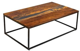 SAM Couchtisch 120 x 70 cm Sati, mit Epoxidharz-Ader in Anthrazit, Akazienholz massiv, Sofatisch mit Eisengestell Natural, Design-Beistelltisch aus Kunstharz & Massivholz