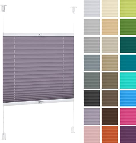 DECOOR Plissee ohne Bohren 95cm x 120cm Faltrollo Rollo für Fenster und Tür Nicht-invasive Fensterjalousien guter Sichtschutz und Sonnenschutz Breite der Überlappung 2 cm Lavendel