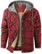 Mr.Stream Homme Casual Manches Longues à Carreaux Flanelle Bouton fourrée Chaud Chemise Sherp Veste Hoody 3252/Red M