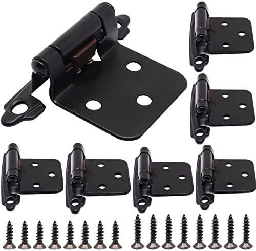 YuGtcen Cabinet Hinges, 8 Pack (4 Pairs) 1/2 Overlay Matte Black Door Hinges, Flush Face Mount Self Closing Black Hinges for Cabinet Doors, for Bath & Kitchen Cupboard Furniture