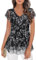 Syphiby Summer Tops for Womens, Womens Dressy Tops Floral Blouses for Women Ruffle Short Sleeve Flowy Pleated Shirts Mesh Tunic Tops for Work Business Office Party Ladies Tops, Black-Medium