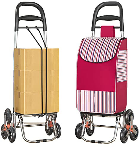 Einkaufstrolley 45L | Multifunktions Einkaufswagen Treppensteige Tragfähigkeit 90kg | 2 in 1 Treppensteiger Einkaufstrolley mit Verstellbarem Spannseile (Red)