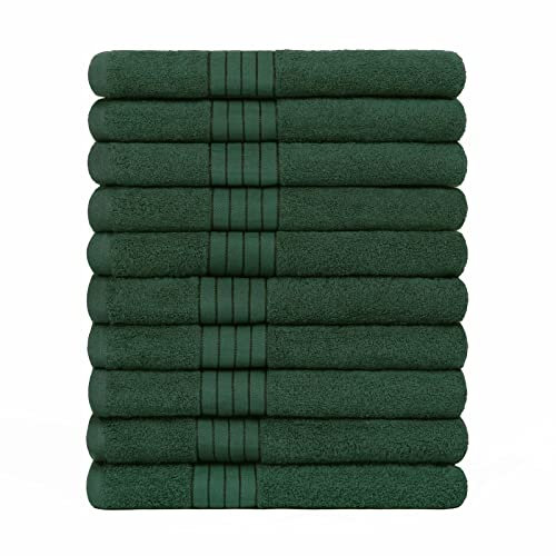Brentfords Luxury 10 Pack of 100% Cotton Bath Sheet Bathroom Absorbent Bordered Extra Large Jumbo Towel Quick Dry, 90 x 150cm - Forest Green