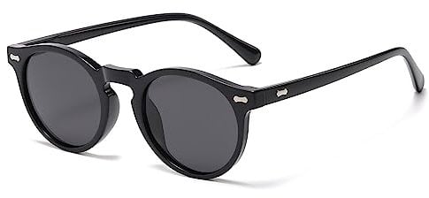 LJCZKA Retro Round Polarized Sunglasses Mens Womens, Vintage Polarised Sunglasses Classic Trendy Shades Unisex UV400 Protection