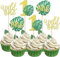 ERBO Wild One Cake Topper, 12 Stück Tortendeko für den 1. Geburtstag, Tropische Schildkrötenblätter Cupcake Topper, Wild One Geburtstag Deko, Kuchendeko für Kindergeburtstag & Babyparty