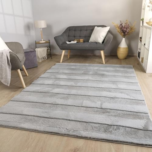 TT Home Wohnzimmer Teppich Esszimmer Langflor Skandi Optik Geometrisch 3D Unifarben, Farbe:Dunkelanthrazit Grau, Größe:80x150 cm