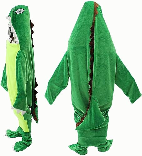 KAROYD Dinosaurier Decke Hoodie kinder Erwachsene, dino Blanket Super Soft Cozy Flanell Hoodie, Tragbare dino Decke oder dino Schlafsack (L(170 cm))