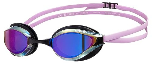ARENA Unisex Python Racing-Schwimmbrille für Damen und Herren, Anti-Beschlag, keine Undichtigkeit, maximaler Komfort, Doppelriemen, verspiegelte/nicht verspiegelte Gläser