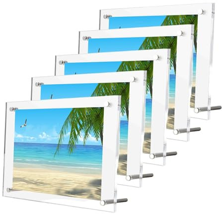 TUKA-i-AKUT 5X Acryl Bilderrahmen Rahmenlos für 15x20 cm Bild, Doppelte Acryl Panel Kristallklar, Desktop Flyerstander Fotorahmen Display Rahmen für Familienfoto Dokumente Poster, TKD9400-8z-5x