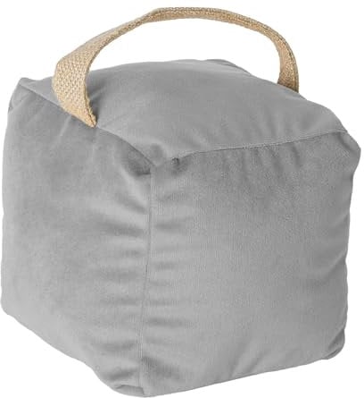 Nicola Spring Cube Door Stop - Grey - 14cm - Pack of 1 - Velvet Indoor Doorstop Home Interior Decorative Floor Mounted Door Stop Weighted Fabric Doorstoppers with Handle for Home, Office
