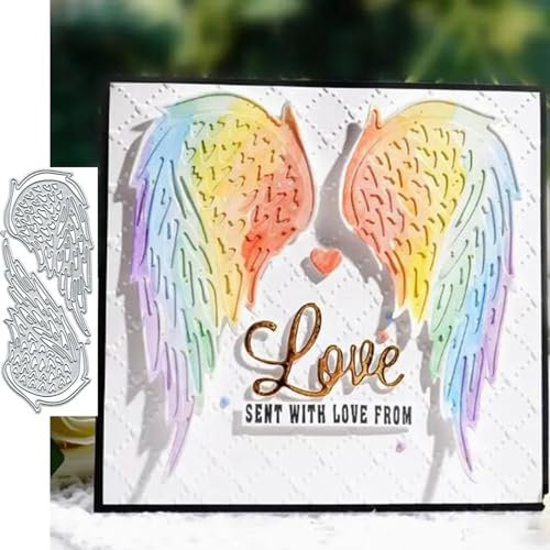 2 x Federflügel-Metall-Stanzformen für Kartenherstellung, Winkelflügel-Karten, Stanzschablonen, Stanzschablonen, DIY, Scrapbooking, Album, dekorative Prägung, Papier, Karten, Prägung, Handwerk
