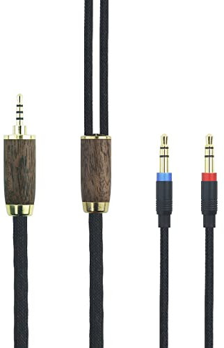 ABLET 2.5mm Trrs Balanced Cable Compatible with Hifiman Sundara, Ananda, Arya, HE400SE, HE4XX, Edition XS Headphone (2 x 3.5mm Version) 7N OCC Copper Silver Plated Cord Walnut Wood Shell