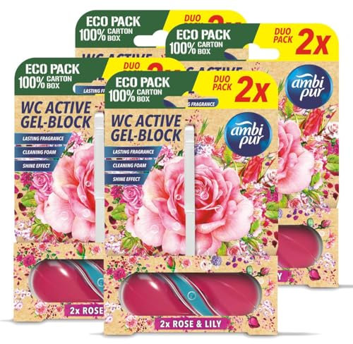 Ambi Pur WC Active Gel-Block 2x45g Rose & Lily - WC Duft (4er Pack)
