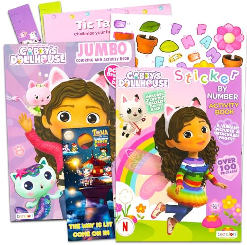 Libro de calcomanías de casa de muñecas de Gabby por números, paquete de libro de actividades de casa de muñecas de Gabby con mosaico de calcomanías de casa de muñecas de Gabby Plus libro para