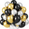 60 Stück Luftballons Schwarze Gold, Helium Luftballon Schwarze Gold Silber, Metallic Gold Silber Latex Ballons, 12 Zoll Schwarze Partyballon Deko fur Geburtstag Graduierung Hochzeit Verlobung Neujahr