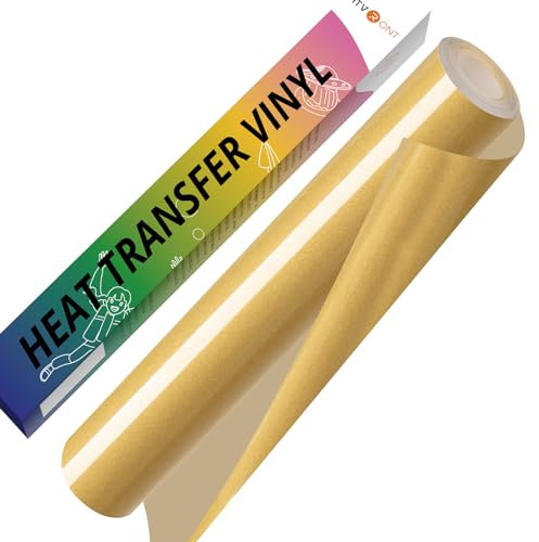 HTVRONT Gold Iron on Vinyl - 12 x 5ft Gold HTV Vinyl for T-Shirts, Gold Heat Transfer Vinyl for All Cutter Machine - Easy to Cut & Weed for Heat Vinyl Design (Gold)
