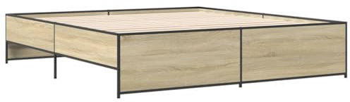 vidaXL Bettgestell, Bett mit Metallbeine Sperrholzlatten, Doppelbett für Schlafzimmer, Modern, Sonoma-Eiche 180x200cm Holzwerkstoff Metall