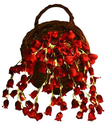 Hemousy Lampe de muguet, Lampe Suzuran à Fleurs artificielles - Veilleuse de Fleurs artificielles pour Porche, 10 pièces | Faux muguet Rouge, Pot de Fleur de Lanterne Artificielle en Cascade,