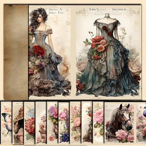 Scrapbook Vintage Style gemustertes dekoratives Papier Journaling Supplies für die Herstellung von Junk Magazine dekorative Karten Album Hintergründe Stempel (T10-10 Stück, 14X20CM)