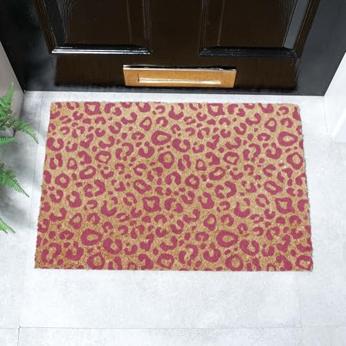 Artsy Mats -Pink Leopard Print Coir Doormat - Made from Tufted Coconut Fibre - Non-Slip Natural Rubber Backed Doormats Indoor - Heavy Duty, Decorative OutDoormats, (60x40cm)