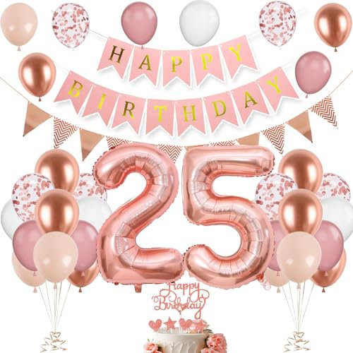 Decoración Cumpleaños 25 Años Oro Rosa para Mujeres - Globos y Accesorios para Fiesta de Chicas
