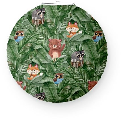 FANSU Papierlaterne Deko, Waldtierdruck Papierlaternen Set Papier Laterne Rund 6 Stück Hängende Papierlaternen Papier Feier Lampion Partydekorationen für Dekorative Hochzeit Geburtstag (Tiere,25cm)