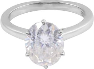 Skcess Platin Partnerringe Weiß Moissanit Oval, Ring Einfacher Ovaler Solitär-Moissanit mit 4 Krallen, 1 Karat Ringe Frauen Größe 49 (15.6)
