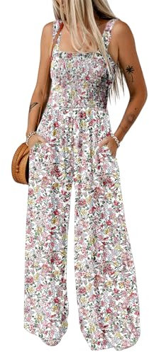 Dokotoo Tuta Donna Estiva Floreale Salopette Elegante Cerimonia Completo Cerimonia Larga Pantaloni Senza Maniche Tailleur Lungo Jumpsuit, rosa chiaro, M
