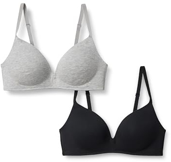 Amazon Essentials Women's Wire-Free Cotton Jersey Lined Moulded T-Shirt Plunge Bralette, Pack of 2