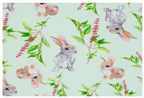 Little Sping Tischsets mit Häschen und Pflanzen, hitzebeständig, waschbar, Oxford-Stoff, 4 Stück, Heimdekoration, leicht zu reinigen