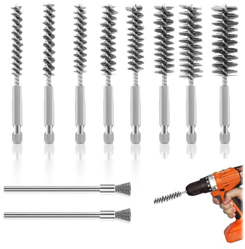 10 Stück Drahtbürste Bohrmaschine, 8 Stück Drahtbürste mit Sechskantstange, Zylinderbürste für Bohrmaschine Polier Schleifen Entrosten Entgraten, Verschiedene Größen Zylinder-Drahtbürste