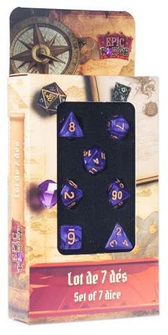 Epic Forge Würfel-Set mit 7 verschiedenen Formaten – Lila Perlmutt und goldene Zahl