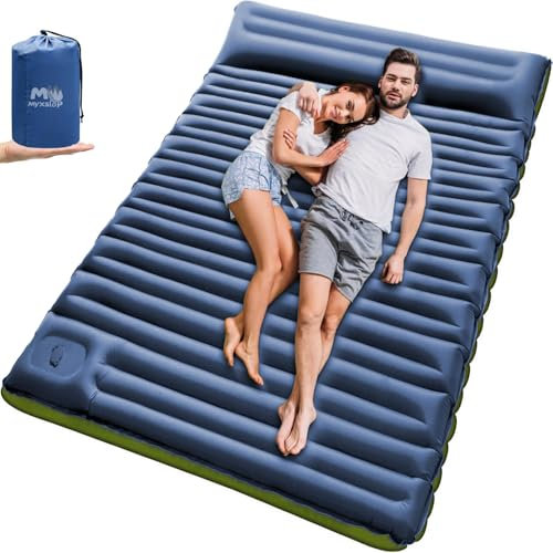 Doppel Isomatte Ultraleicht, 12CM Dicke Camping Isomatte Selbstaufblasend für 2 Personen Aufblasbare, Luftmatratze Camping Wasserdicht mit FußPumpe & Kissen, für Reise, Outdoor, Wandern, Strand