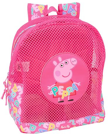 PEPPA PIG - Mochila Infantil de Playa, Anti Arena, con Asas, Fácil Limpieza, Ideal para Niños de Diferentes Edades, Cómoda y Versátil, 32x12x38 cm