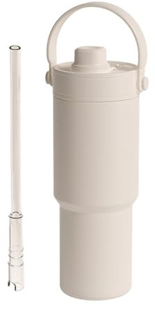 Ceramic Liner Thermo S Cup, Insulated Travel Mug, 735ml Large Capacity Straw Vacuum Cup, Double Wall Leakproof Water Bottle with Handle and Straw for Gym, School, Work & Outdoor Use