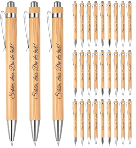 30 Stück Kugelschreiber mit Gravur „Schön, dass Du da bist“, Bambus Kugelschreiber Personalisiert Dankeschön Geschenke, Holzkugelschreiber, Gastgeschenke Hochzeit, Kollegen und Erzieherin Geschenk