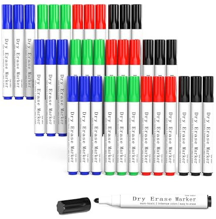 GWAEPU 36 Stück Whiteboard Marker Abwischbar Set: Folienstift Whiteboard Stifte Dry Erase Marker mit 4 Farben 2–3 mm Rundspitze für Schule Büro Zuhause