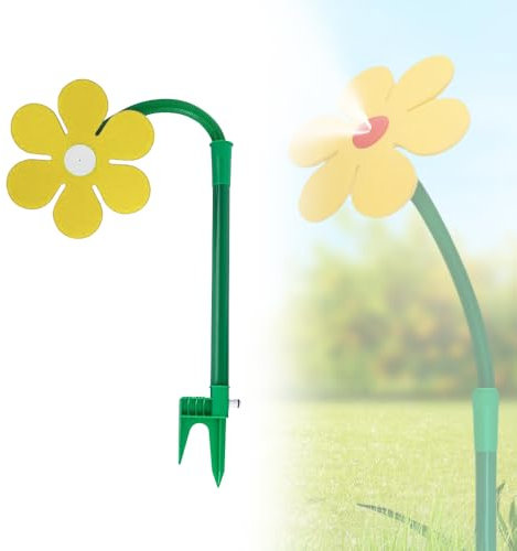 Crazy Daisy Sprinkler, 2025 Neu Rasensprinkler Tanzende Blume, Bewässerung Sprenger Beweglich, 360 ° Rotierende Gartensprinkler Blume Sonnenblumensprinkler für Garten (Gelb)