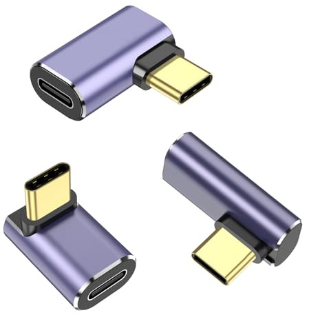 Yisica 3 Pack USB C 90 Degree Adapter, Right Angle&Middle Angle and Side Angle 90 Degree Right Angle Type C Male to Female Adapter Support 240W Power Delivery, for Laptop, Tablet and Phones
