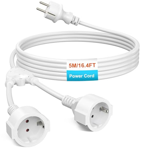 HITRENDS 5m Verlängerungskabel IP44 Außen mit 2 Schuko Steckdosen, 3x1,0mm² Verlängerung Doppelsteckdose Außen, 250V/13A/3250W, Wetterfest für Garten, Büro, Zuhause, Weiß